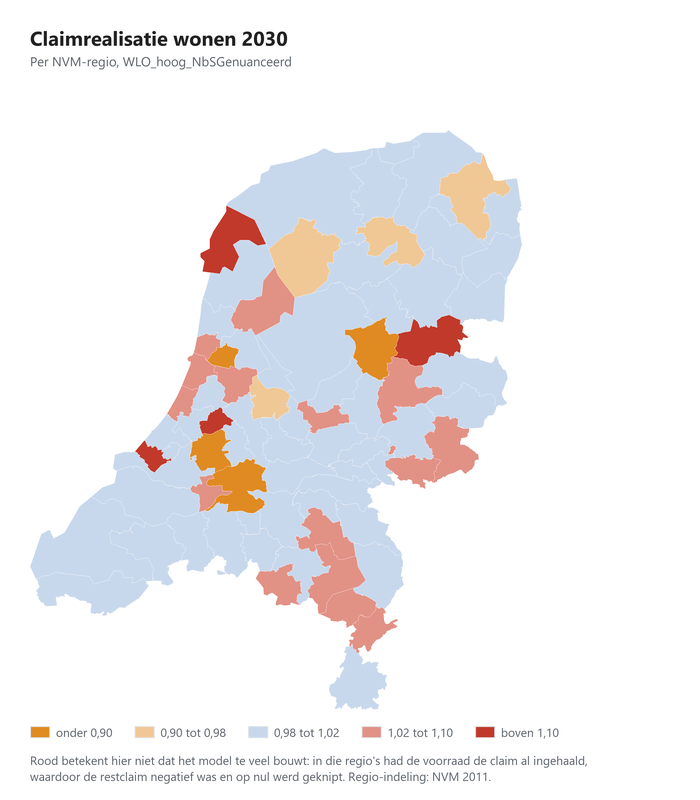 Claimrealisatie wonen 2030 per NVM-regio
