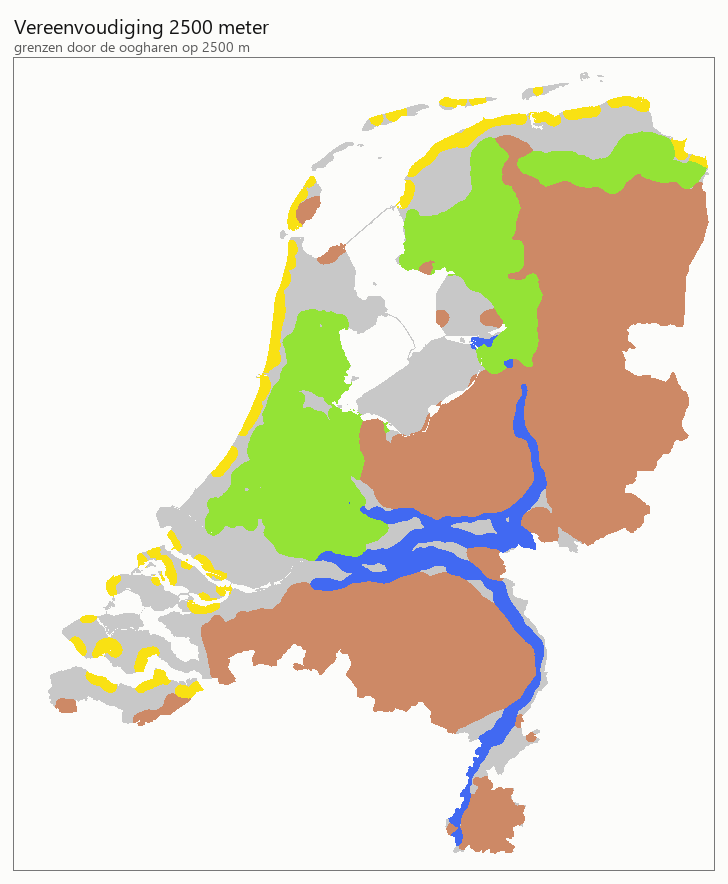 Landschapsregio's bij een vereenvoudigingsstraal van 2500 meter